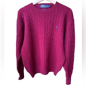 Vintage Polo Ralph Lauren Men’s 100% Wool Burgundy Cable Knit Sweater Size Small